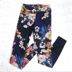 Express Blue Floral Print Double Knit Leggings